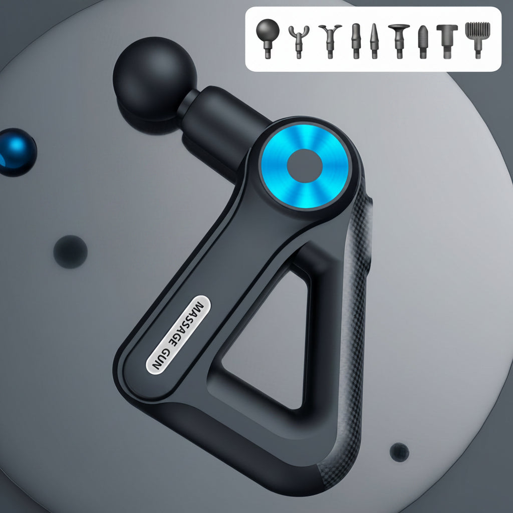 Pistolet  massage vue rapprochee avec embouts