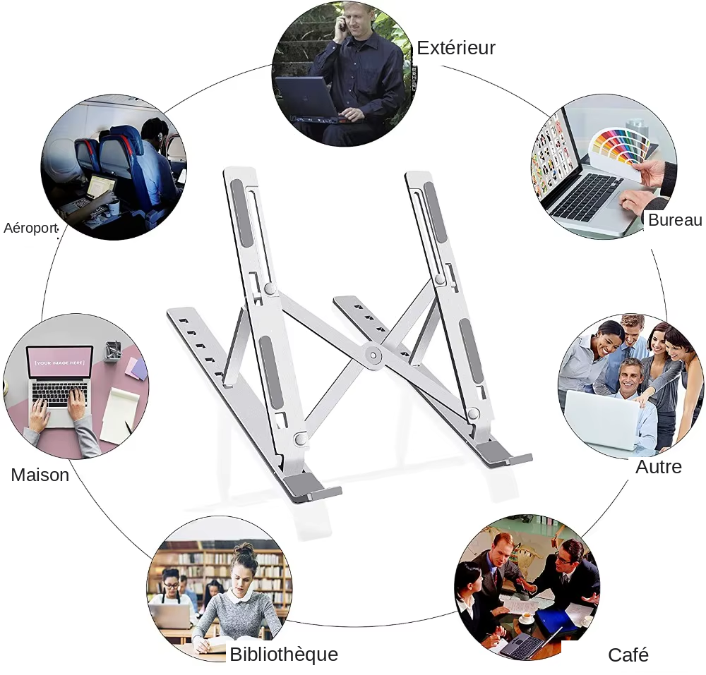 Support ordinateur portable en aluminium utilisable partout en télétravail